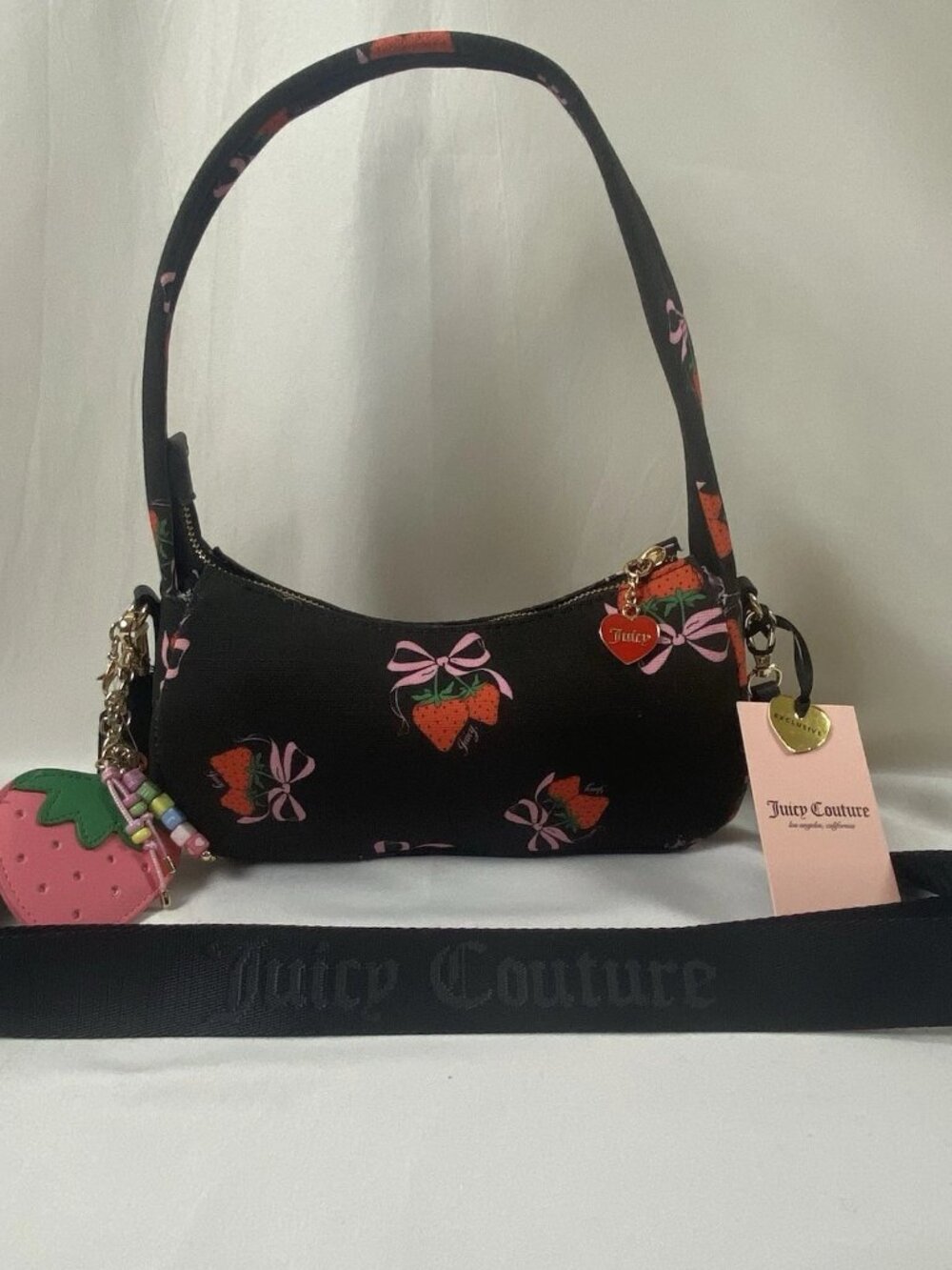 NWT Juicy Couture Black Strawberry Sweet Print Crossbody Shoulder Bag Purse